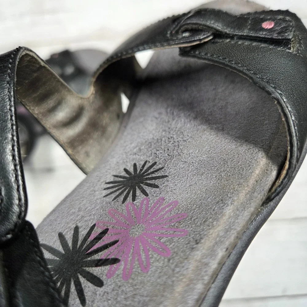 Dansko Strappy Comfort Sandals Women 37 Black Leather Adjustable Walking Shoes